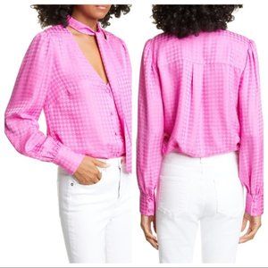 NWT Veronica Beard Nicky Bow Tie Silk Top Size 10 classic work blouse hot pink